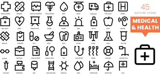 Set of minimalist linear medical and health icons. Vector illustration