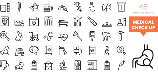 Set of minimalist linear medical check up icons. Vector illustration