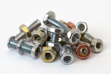 Various Fasteners for Inspection on White Background