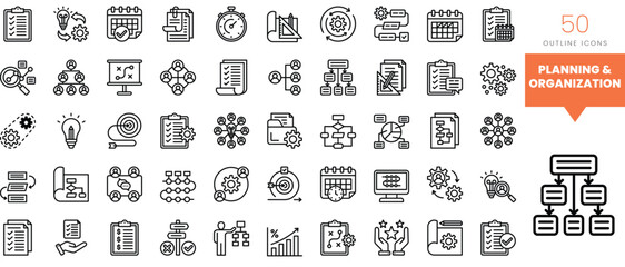 Set of minimalist linear planning and organization icons. Vector illustration