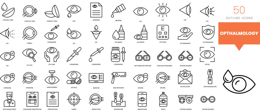 Set of minimalist linear opthalmology icons. Vector illustration