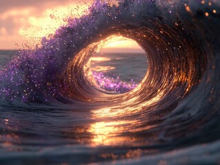 A surreal cosmic design featuring radiant galaxies swirling with vivid colors of lavender, orange, and cyan, surrounded by tiny glowing stars and faint nebula clouds creating a serene celestial 