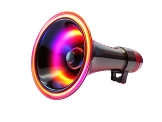 Loudspeaker with dark neon light effect available on transparent background.PNG