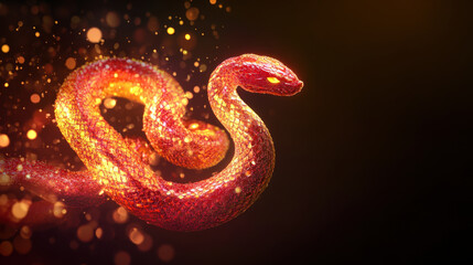 Obraz premium glowing red snake like form made of particles, radiating energy and light, creates mesmerizing visual effect. vibrant colors and dynamic movement evoke sense of wonder