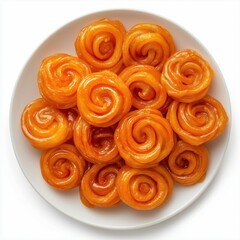 Jalebi, Indian Sweet Dish on White Plate