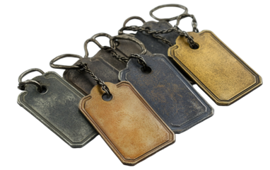 Military metal identification tags available on transparent background.PNG