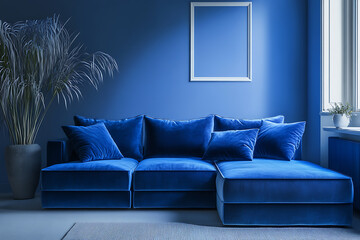 Stunning Blue Velvet Sectional Sofa in a Modern Living Room