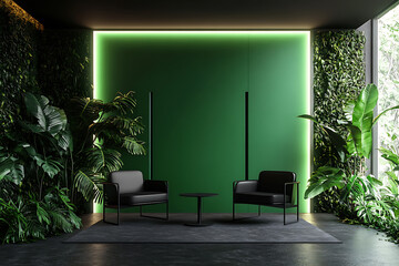 Modern Green Interior Design with Plants and Chairs