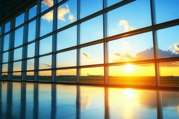Fototapeta premium Sunrise View from Airport Terminal Window