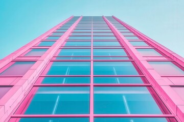 Tall Pink Building Against Clear Blue Sky