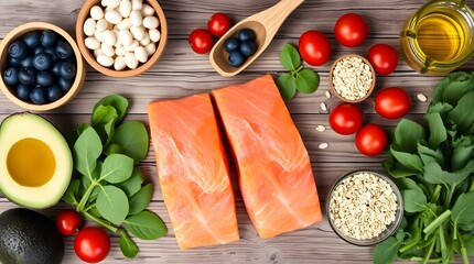 Healthy foods displayed with vibrant ingredients promoting nutritious choices for a balanced lifestyle meal plan

