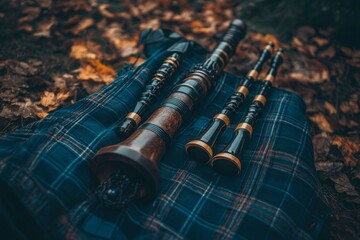 Traditional Musical Instruments on Autumn Leaves