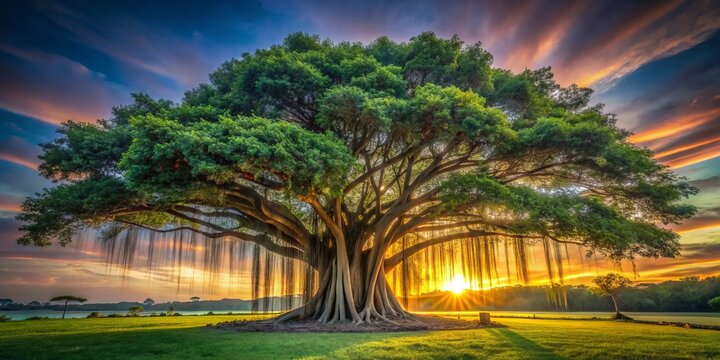 Sacred Bodhi Tree Long Exposure, Peaceful Spiritual Nature Scene