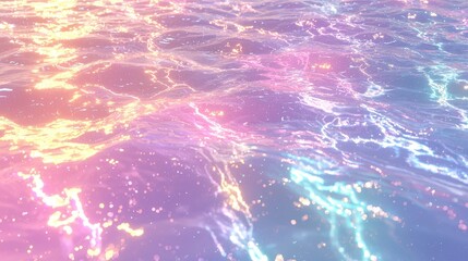 A mesmerizing abstract design of soft, glowing water ripples, gently reflecting golden light and blending into pastel gradients of lavender, blush pink, and aqua. Adorn the surface with delicate, 