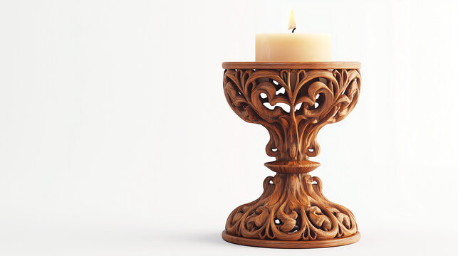 Elegant candleholder with intricate carvings isolated on white background for romantic settings