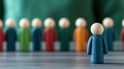 A colorful arrangement of wooden figures representing teamwork and collaboration.