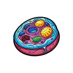 Design a detailed vector illustration of a generalized animal cell, highlighting key organelles like the nucleus, mitochondria, and endoplasmic reticulum.  Include labels.
