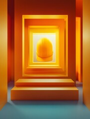 Yellow Hard Hat in Abstract Orange Architecture