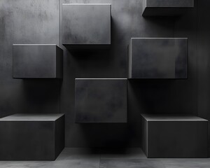 Dark Grey Cubes on Textured Wall