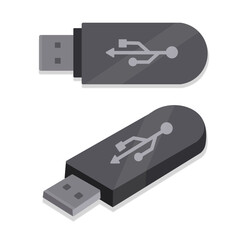 USB flashdisk vector isolated on white background. USB flashdisk data with different view. Flash disk with a sign of connection. Isometric flashdisk in cartoon style. Data transfer vector. Flash drive