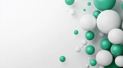 A bunch of white and green spheres are floating in the air