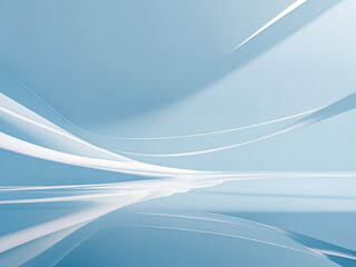 A serene minimalist abstract design featuring soft flowing curves in light blue and white tones, evoking calmness and elegance.