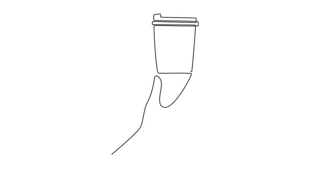 Coffee beverage Concept. Single line draw design. Full length animation illustration. High quality 4k footage.