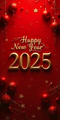 Minimalist Red and Gold Design for Happy New Year 2025.