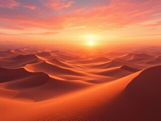 Warm desert dunes at sunset with a soft, serene quality, creating a peaceful and meditative atmosphere, ideal for travel, calming, or Ramadan-related designs.