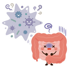 ウイルスに感染した腸のキャラクターイラスト