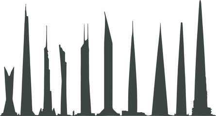 Elegant silhouettes of office buildings and skyscrapers, reflecting modern architecture. Ideal for branding, city-themed designs, and digital illustrations.
