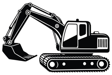 Construction excavator silhouette vector illustration isolated on a white background