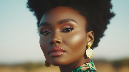 Makeup artist skillfully applies blush to a woman's cheeks as they stand outside in sunlight, capturing a moment of beauty and style