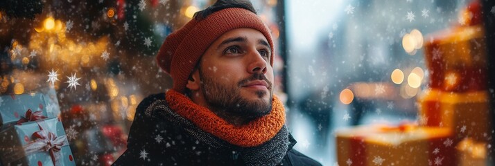 Obraz premium Festive Holiday Gift Shopping Winter City Magic and Seasonal Charm