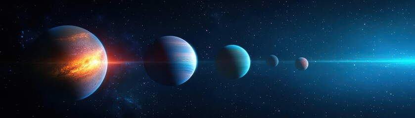 Fototapeta premium Stunning depiction of planets in space, showcasing their unique colors and sizes against a deep cosmic background.