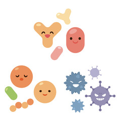 悪玉菌、善玉菌、日和見菌のキャラクターセット