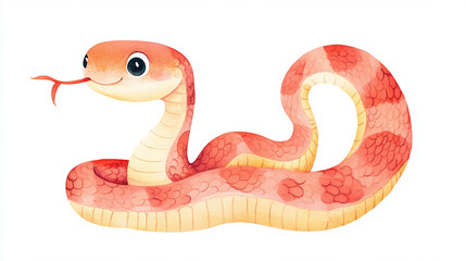 Fototapeta premium Red watercolor cartoon snake