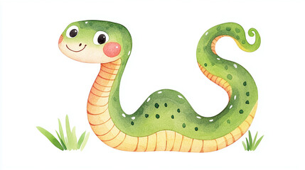 Naklejka premium Watercolor style cartoon green snake