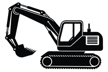 Construction excavator silhouette vector illustration isolated on a white background