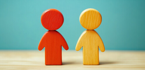 Colorful wooden figures representing people, symbolizing diversity and inclusion. These figures can be used in educational materials or discussions about identity and relationships