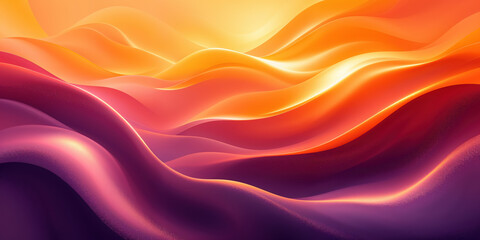 Obraz premium Vibrant abstract landscape with flowing waves in warm hues of orange, red, and purple, evoking a sense of tranquility and warmth.