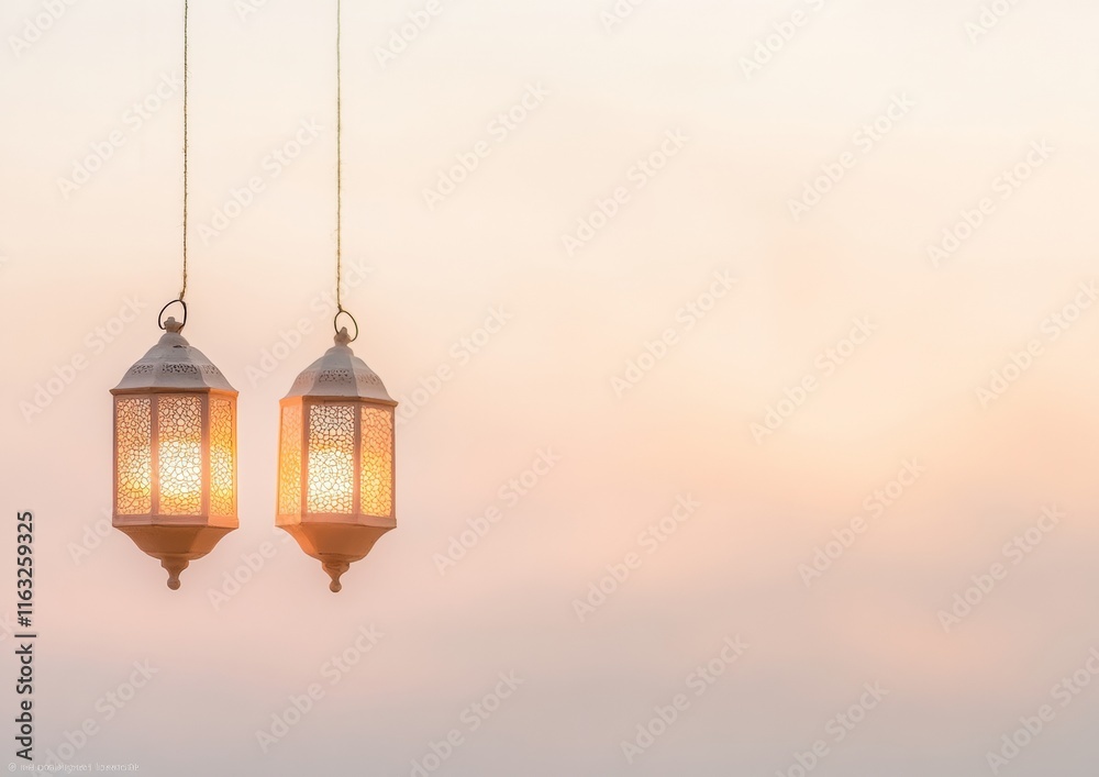 Poster serene glow of hanging lanterns against soft gradient sky