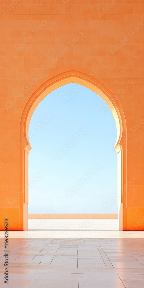 Poster elegant archway with clear sky in a tranquil courtyard