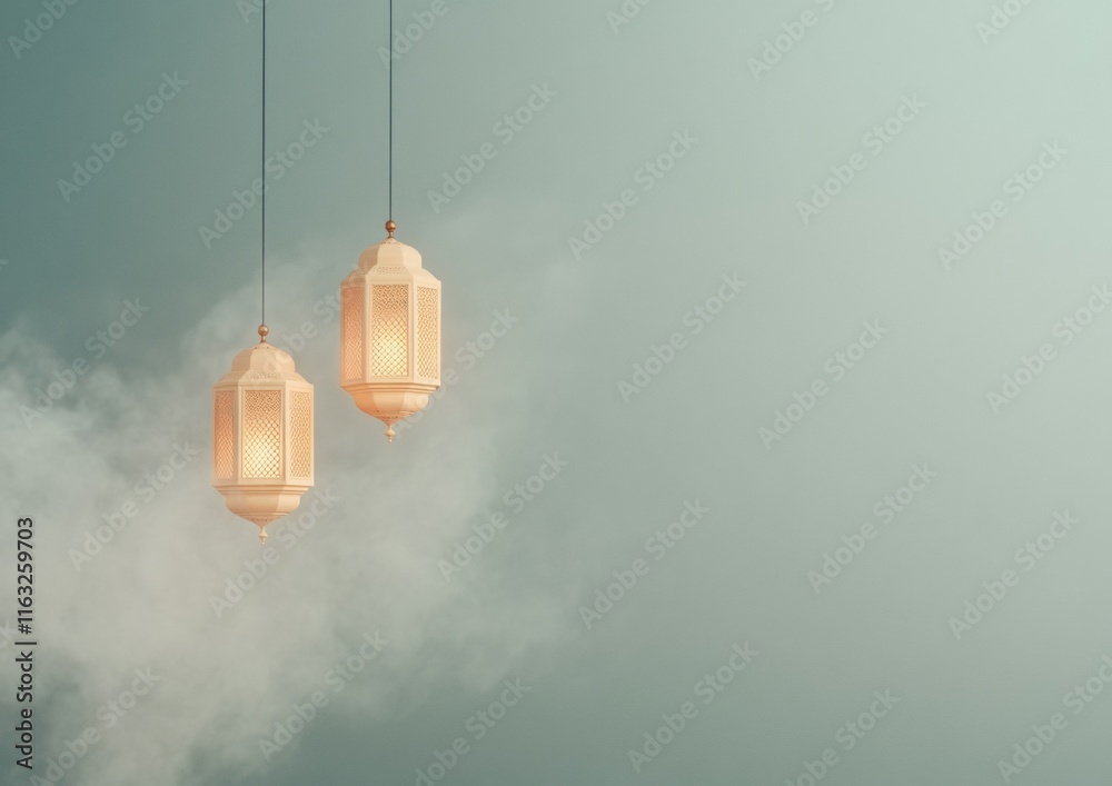 Aufkleber elegant ramadan lanterns casting warm glow in minimalistic setting