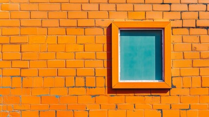 Fototapeta premium Orange brick wall with frame featuring back to school concept, text space for educational content and copywriting, perfect for educational and academic visuals