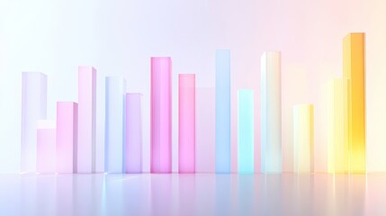 Fototapeta premium The image features a series of translucent bars in varying heights and pastel colors, arranged in a way that resembles a modern data visualization or abstract art piece.