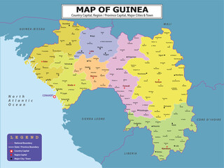 Obraz premium African Countries Geography Political map. Political map of country with capital, province or state capital, major cities and town.