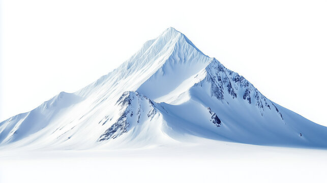 Majestic mountain peak covered in snow isolated on white background for scenic designs