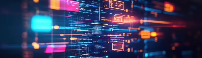 Dynamic task delegation processes, interactive digital chart, side view, showcasing progress tracking, robotic tone, Tetradic color scheme