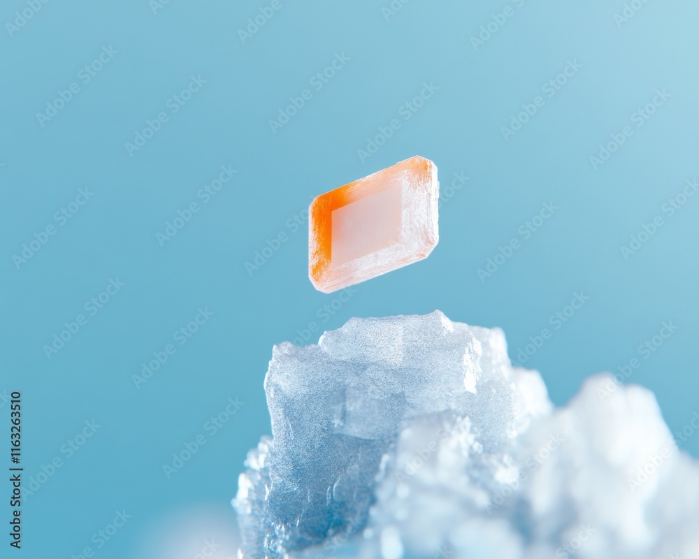 Poster futuristic close-up microchip concept on ice against blue background